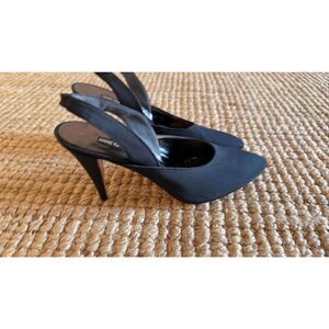 Vintage Anne Klein Couture Slingback Heels Black Satin Italy Size 7.5